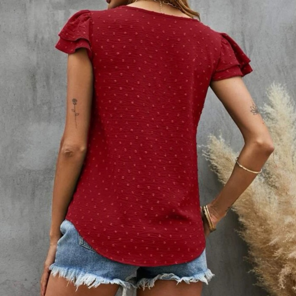 Boho  Swiss Dot Butterfly Sleeve Top - Picture 5 of 15